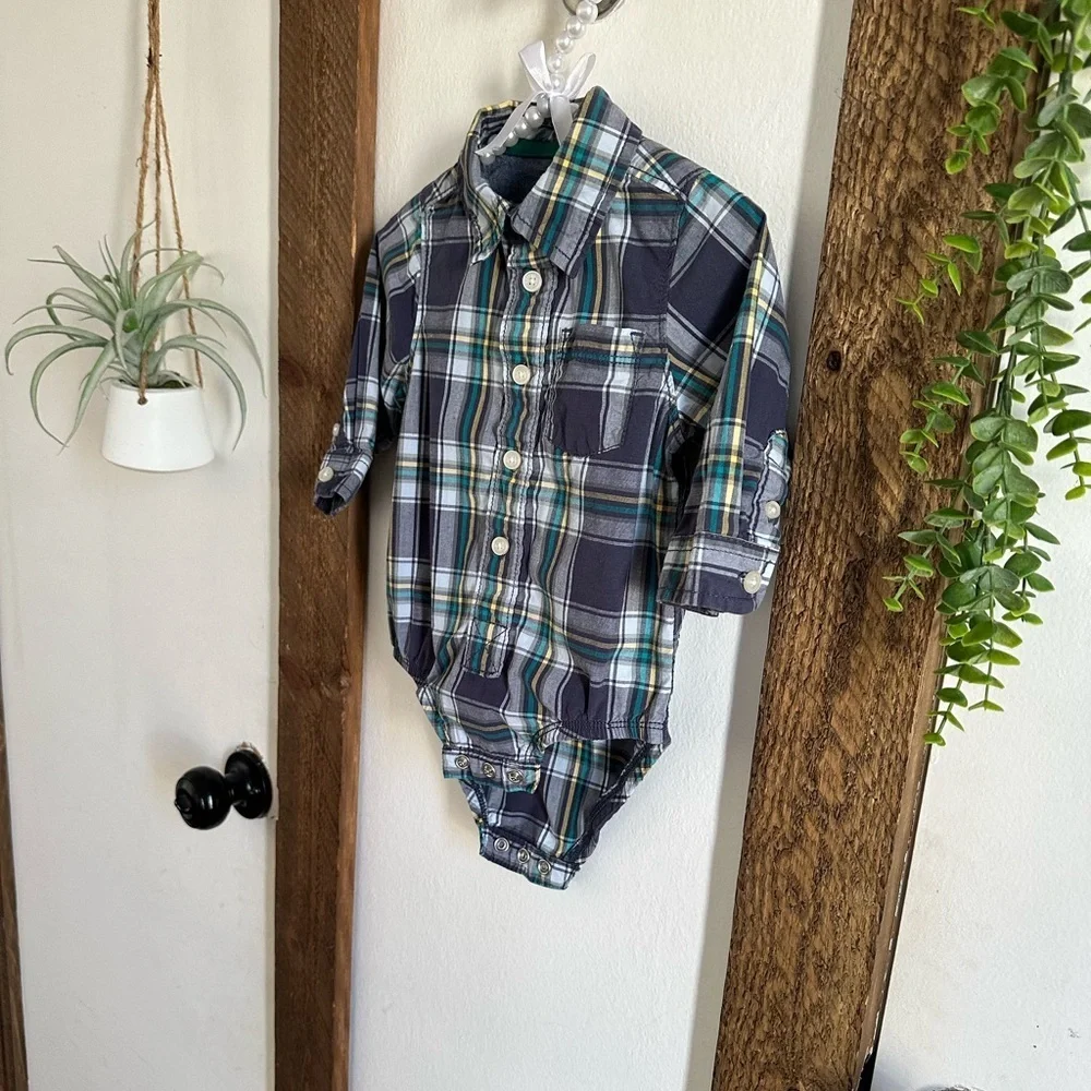 OshKosh B’Gosh Rustic Plaid Long-Sleeve Baby Boy Long Sleeve Bodysuit Shirt 12M